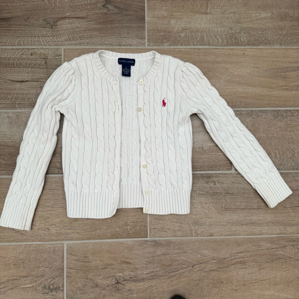 Ralph Lauren Ivory Cream Cable Knit Cardigan 6x